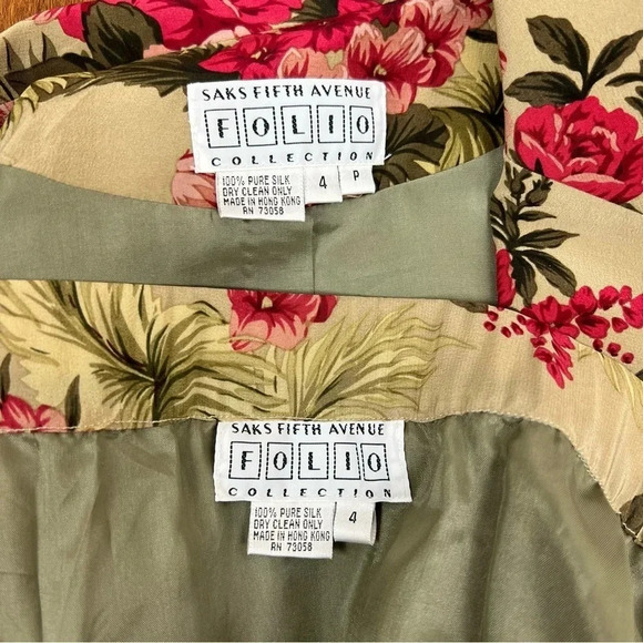 Vintage Saks Fifth Avenue Folio Collection 100% Silk Floral Blazer Skirt Suit. - Picture 8 of 12